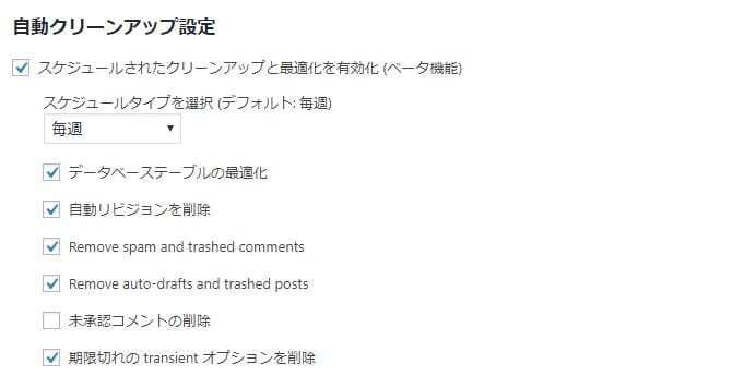 自動クリーンアップ設定